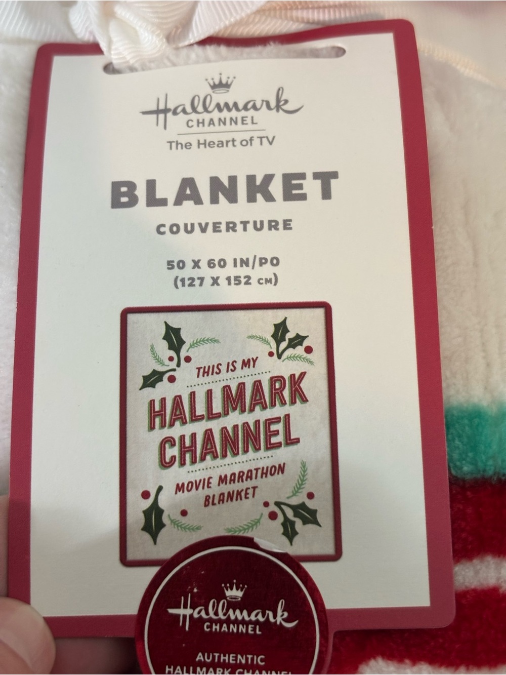 Hallmark Red White Holiday Blanket - Movie Marathon Cozy Throw NWT Christmas